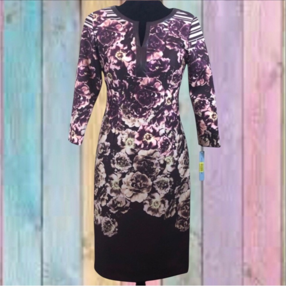 Antonio Melani Purple Plum Floral V-neck Scuba Sheath Dress NWT